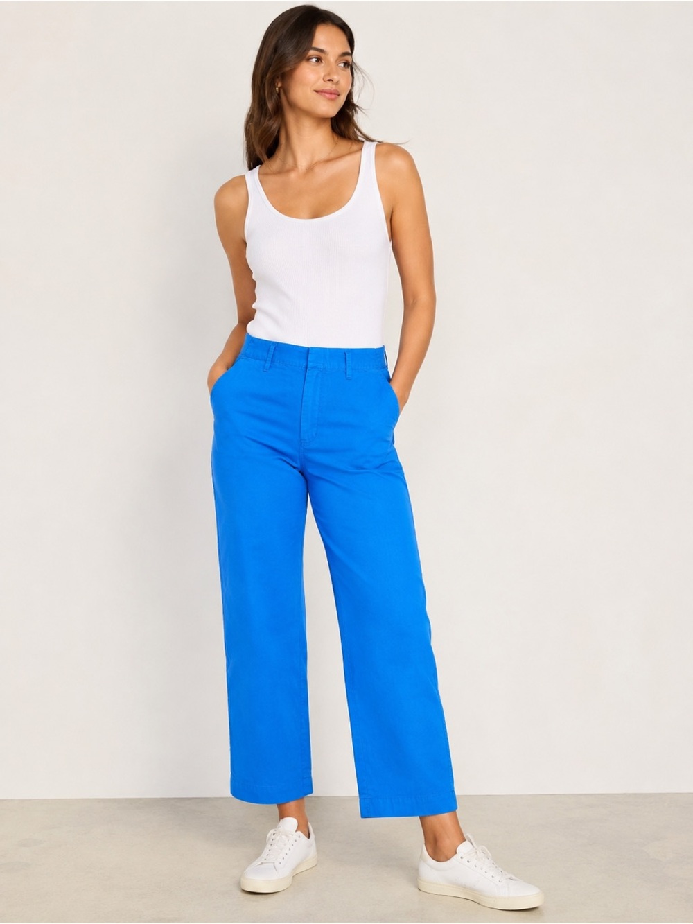 NWT A New Day Bright Blue High Rise Straight Leg Pants Cotton Blend Minimalist